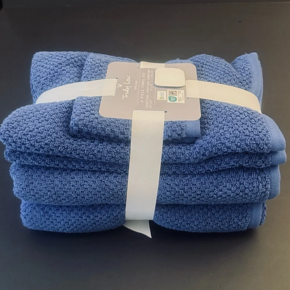 6pc TRULY LOU 100% Cotton Bath Towel Set - CabanaBlue